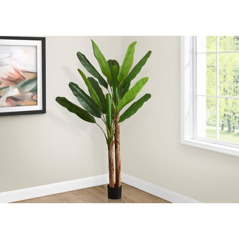 Artificial Plant, 83" Tall, Banana Tree, Indoor, Decorative, Faux, Floor, Potted, Real Touch, Green Leaves, Black Pot