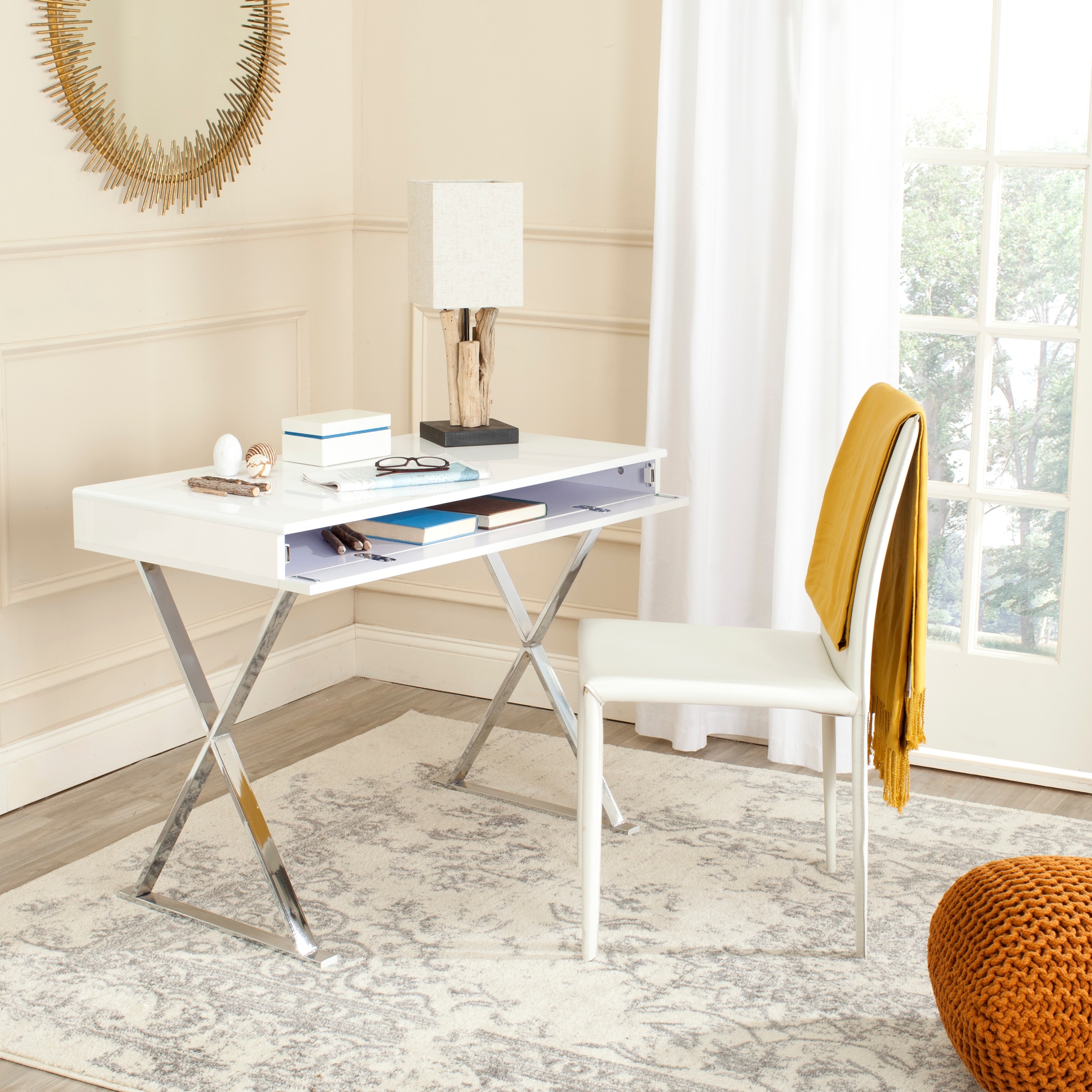 SAFAVIEH Modern Glam Gordon White Chrome Desk On Sale Bed