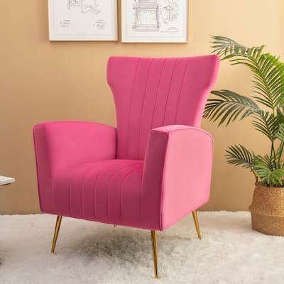 Modern Velvet Accent Chair, Wingback Arm Chair with Gold Legs, Upholstered Single Sofa