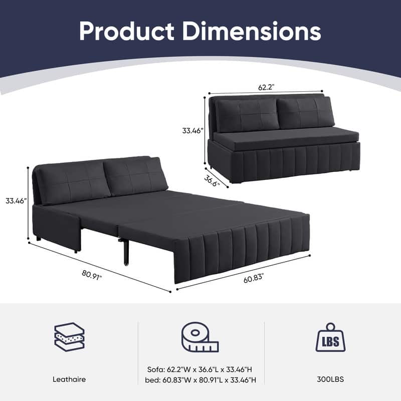 Mixoy Modern 62''Pull Out Sofa Bed,3-in-1 Pull Out Leathaire Fabric Sleeper Sofa Couch,Chaise Lounge,living room furniture
