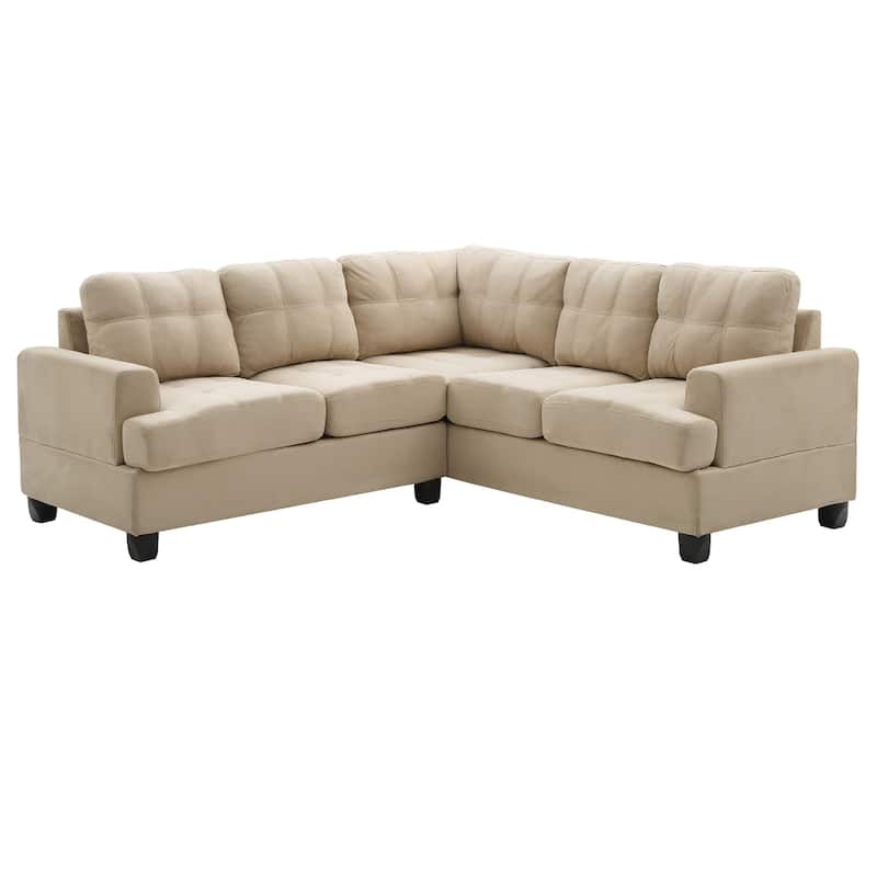 Tufted Microsuede L-Shape Sectional Sofa - 80" - Beige