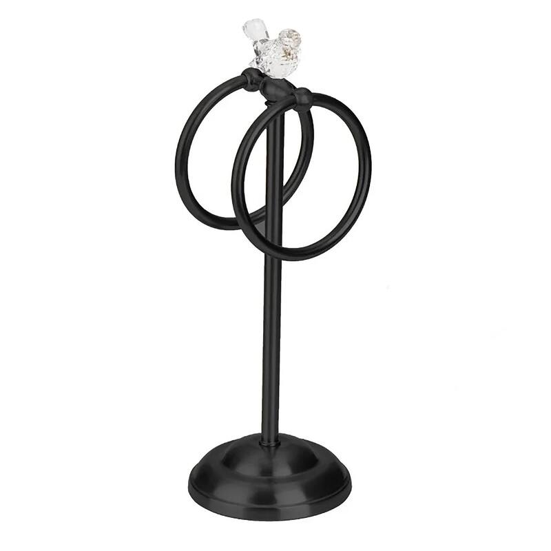 Matte Black Stainless Steel Dove Double Ring Fingertip Towel Holder With Heavy Base