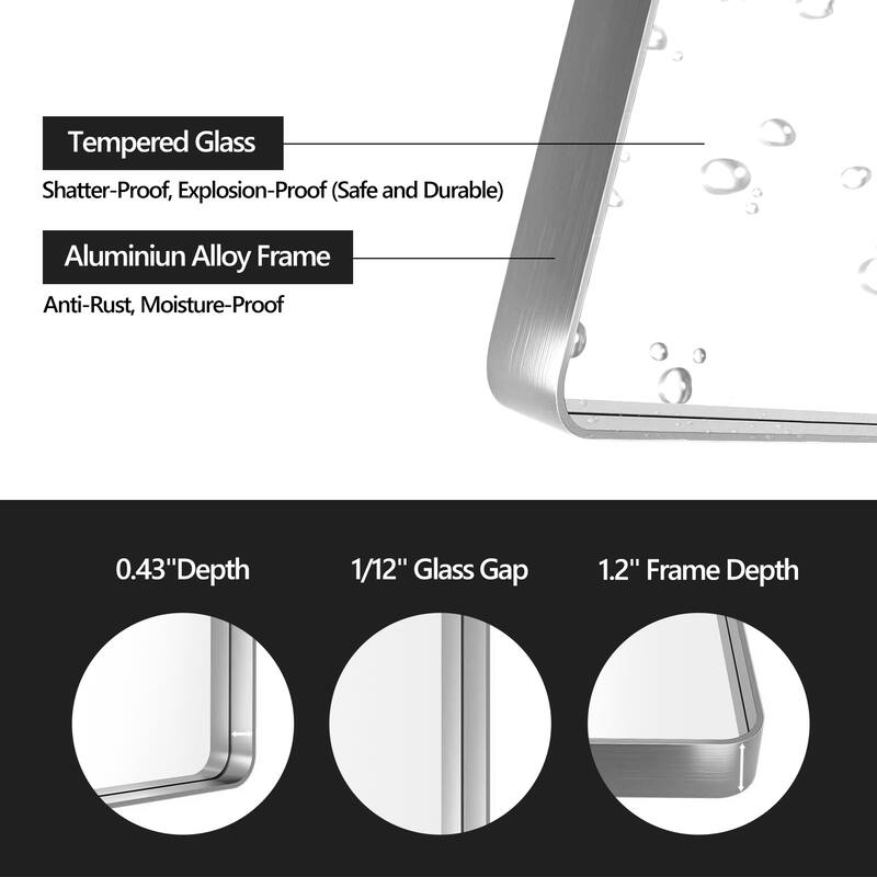 20x30 Inch Brushed Nickel Aluminium Frame Bathroom Mirror