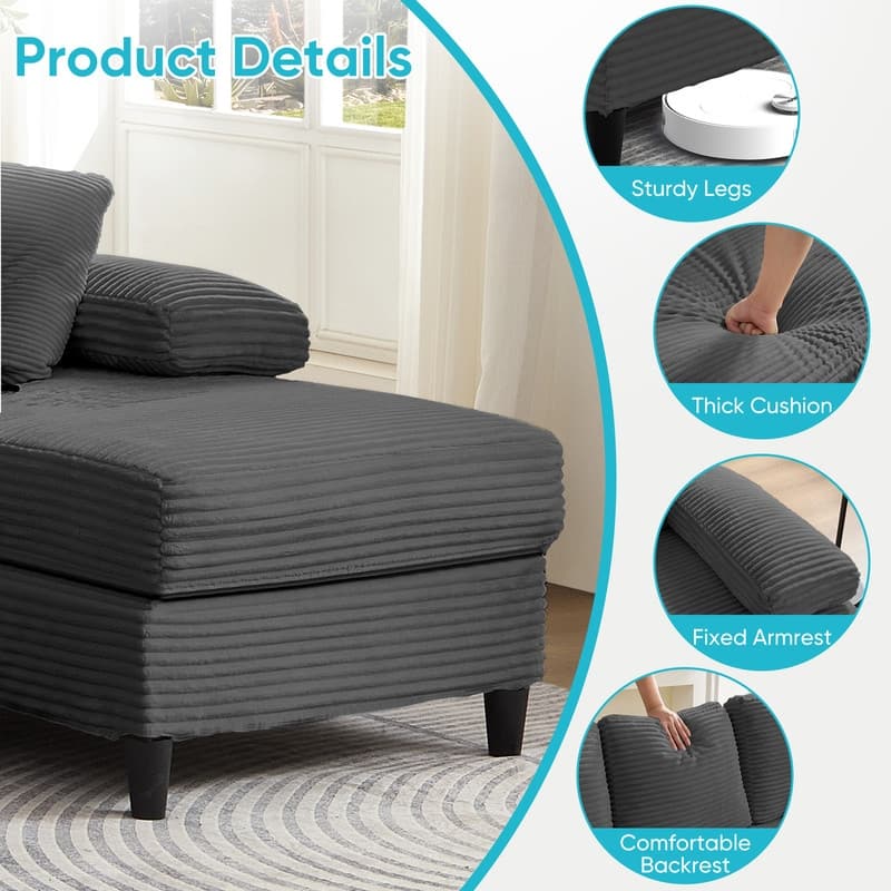 Mixoy W112inch Upholstered 5-Seater Sectional Sofa Couch,Corduroy Large U-Shaped Sofa with Double Chaises and Sleepable Armrests