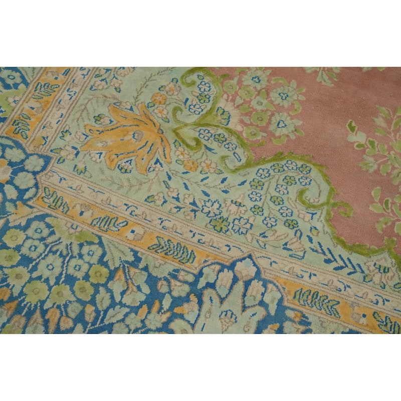 Hand Knotted Oriental 100% Wool Carpet Traditional Floral Pink Kerman Area Rug - 12' 0'' X 8' 1''