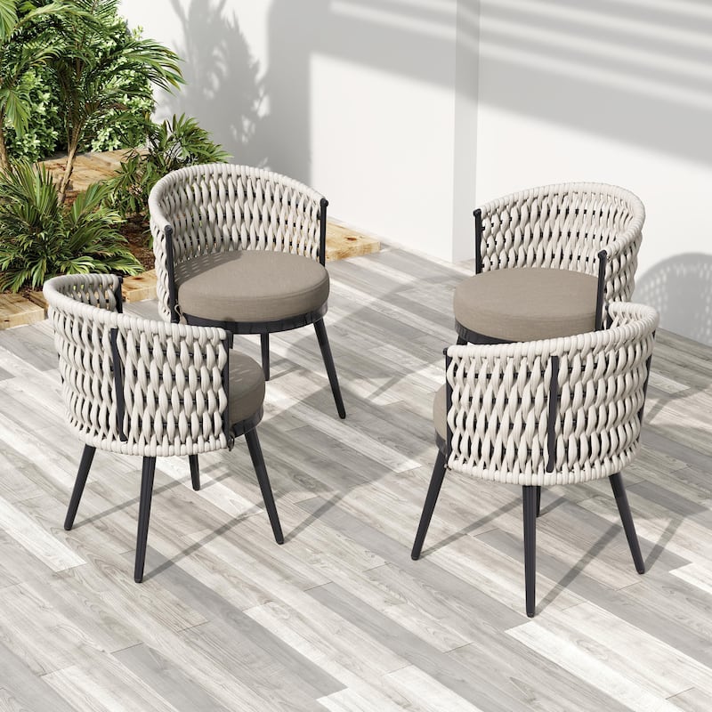 Christopher Knight Home - Tina Outdoor Dining Chair with Weather Resistant Rope and Cushions - Beige + 4 Piece