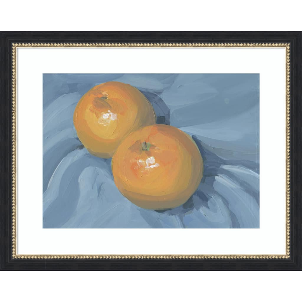 Oranges on Blue by Carrie Arnold Wood Framed Wall Art Print