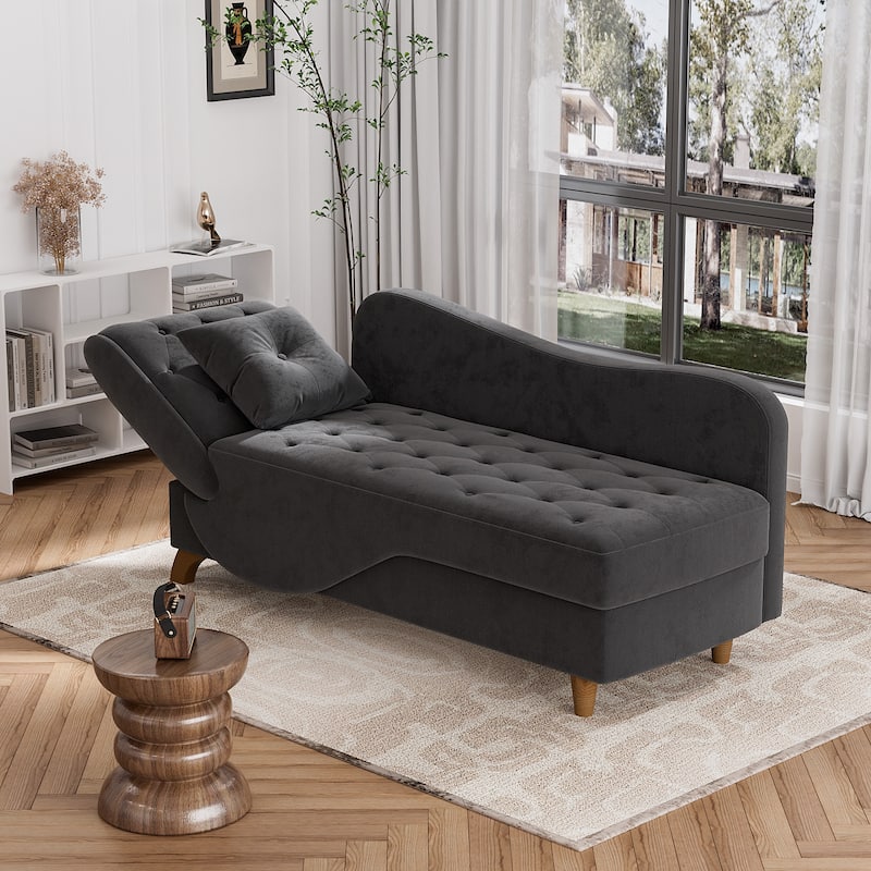 Ouyessir Upholstered Storage Chaise Lounge Chair with Left Armrest & Lumbar Pillow