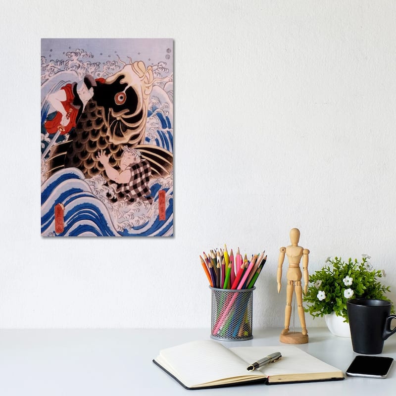 iCanvas "Samurai Wrestling Giant Koi Carp" by Unknown Artist Canvas Print - 12x8x0.75