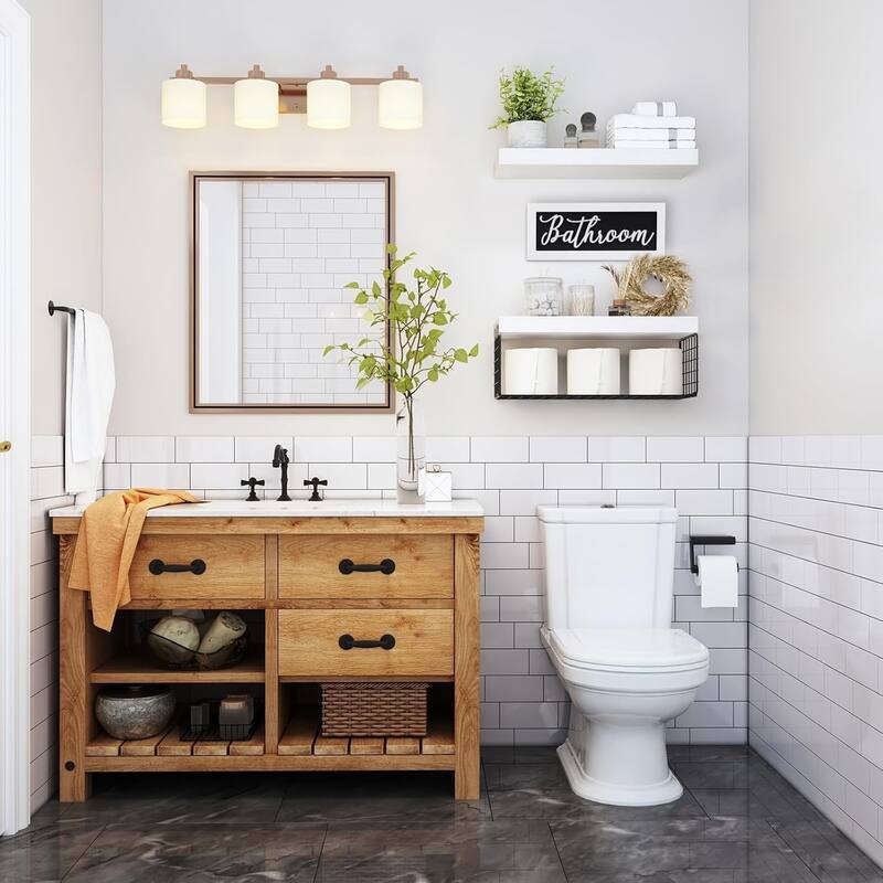 Toilet Bathroom Shelves - Paper Storage Wall Mount, Small Floating Shelves 2+1 Set