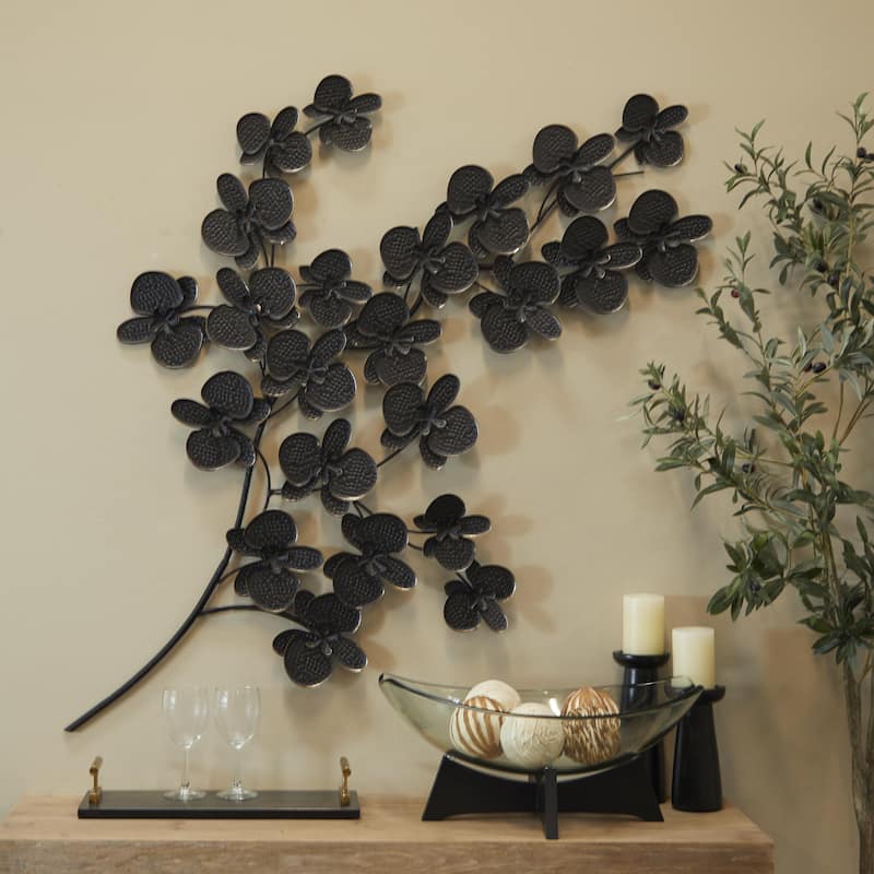 Metal Floral Orchid Home Wall Decor with Stem - Black or Gold - CosmoLiving by Cosmopolitan