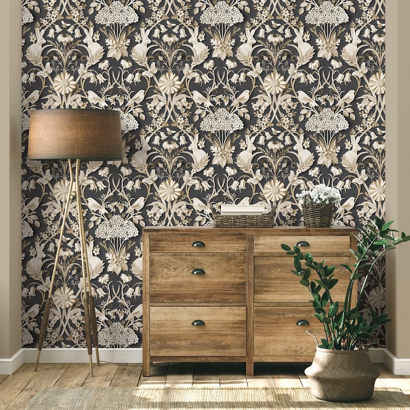 Fine Decor Fae Charcoal Woodland Wallpaper - 20.5 x 396 x 0.025