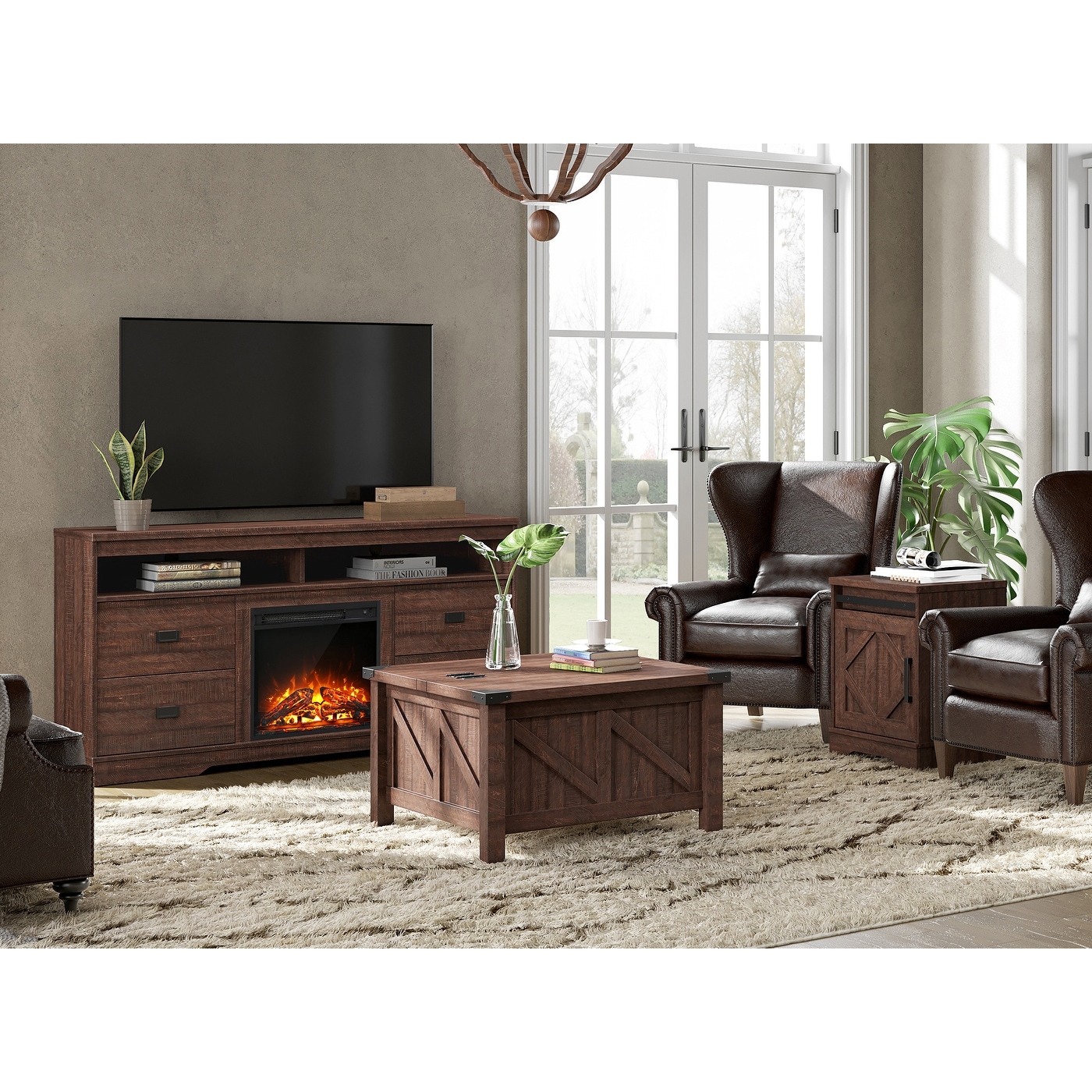 WAMPAT Fireplace TV Stand and Coffee Table Set of 2