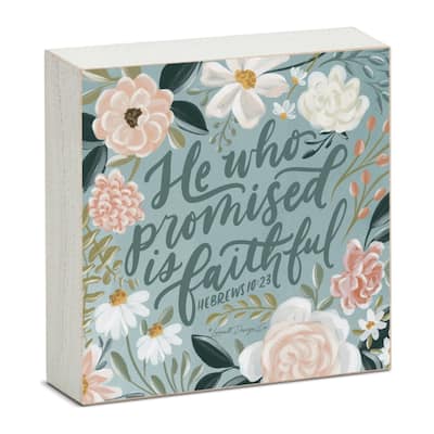 Faithful Artistic Freestanding Solid Wood Block Sign Made in the USA 3.75” Square Decorative Accent for Home or Office - Multi