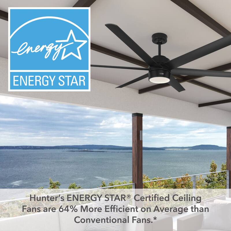 Hunter 72" Solaria Outdoor Ceiling Fan with LED Light, Wall Control - Damp-Rated - Industrial, Contemporary - ENERGY STAR!