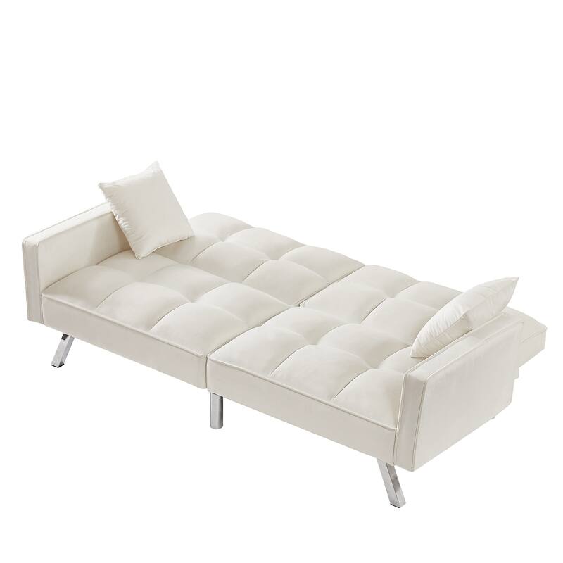 Velvet Futon Sofa Bed with Adjustable Backrest and Armrests Bed Bath
