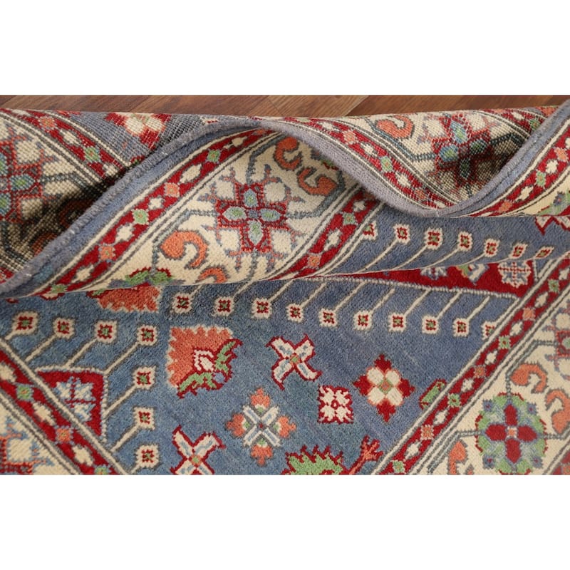 Geometric Blue Kazak Oriental Foyer Rug Hand-Knotted Wool Carpet - 3'4" x 4'11"