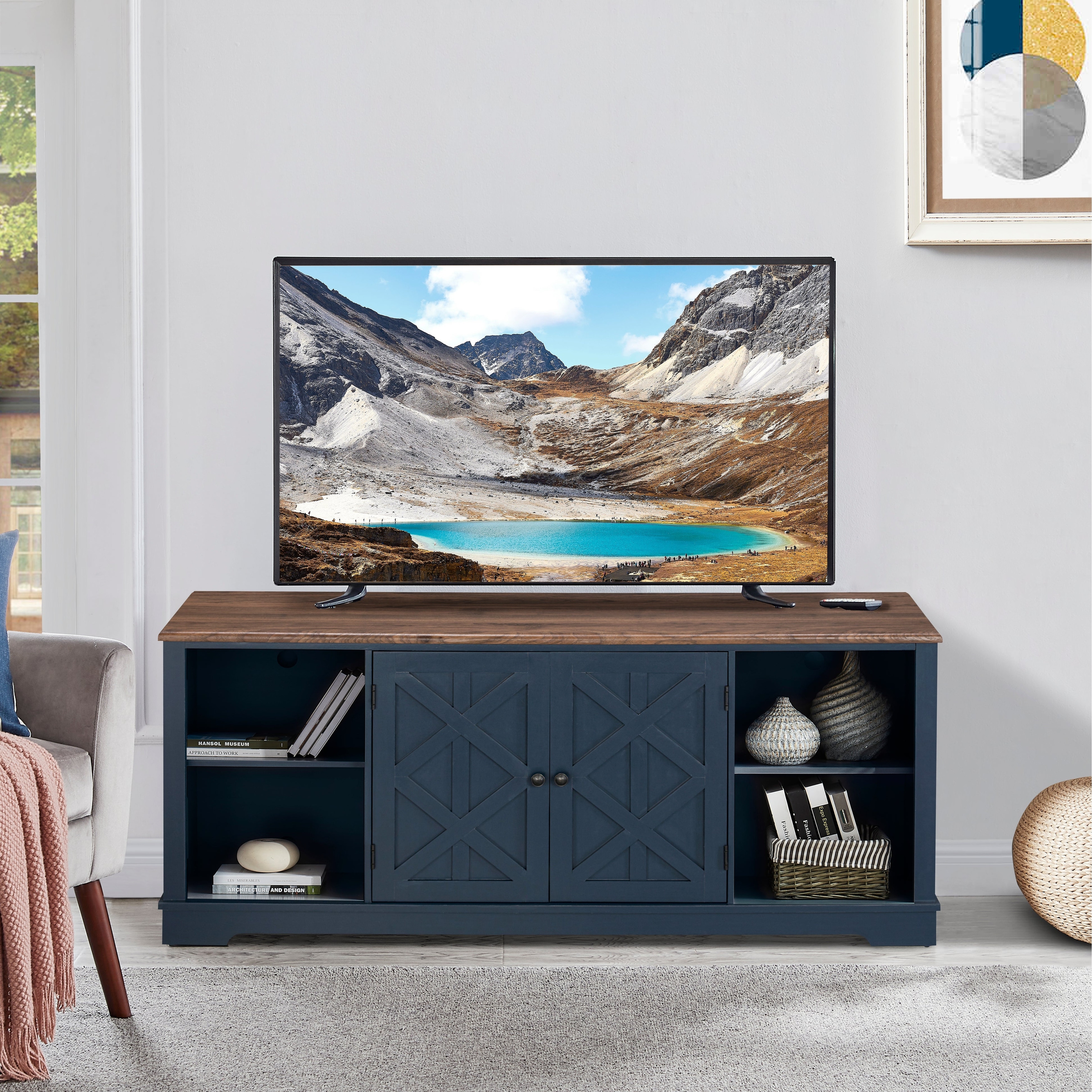 70-inch Extra-Wide Rustic TV Stand for 80" TVs - Natural Wood Finish