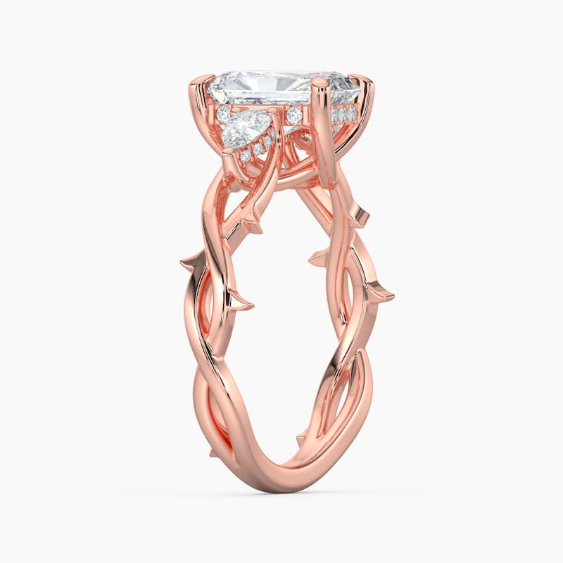 Auriya 14k Gold Radiant Lab Grown Diamond Thorn Vine Three Stone Hidden Halo Engagement Ring 1 to 5 ct. tw. (F-G, VS)