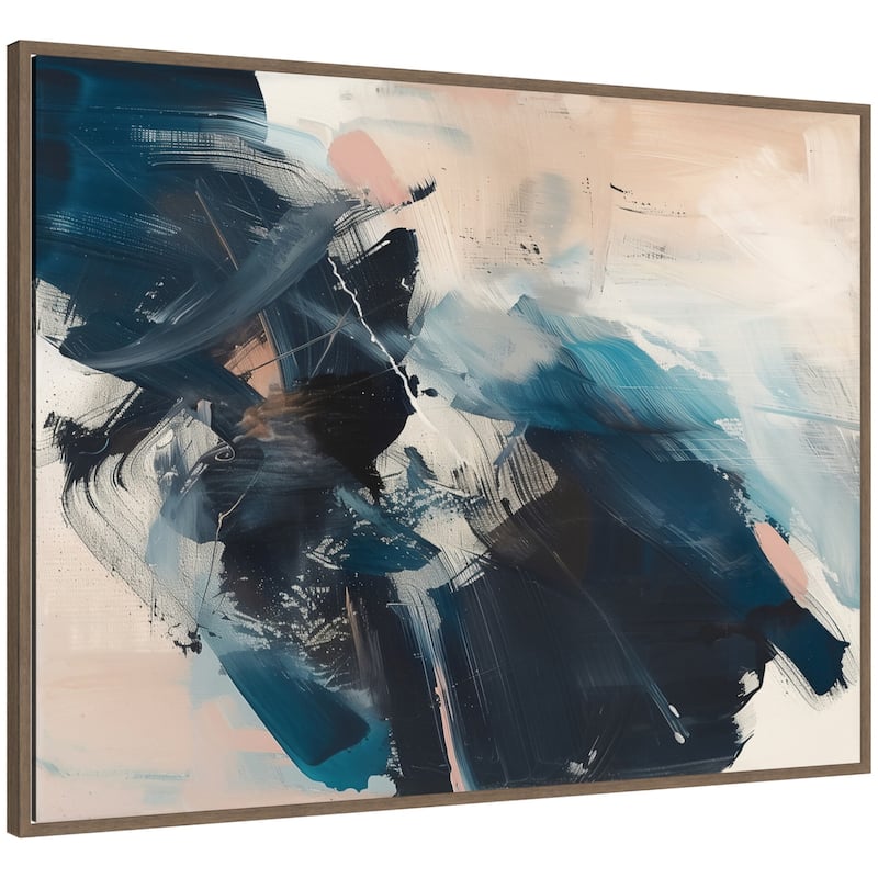 Kate and Laurel Sylvie Deep Blue Momentum II Framed Canvas by Amy Lighthall - Walnut