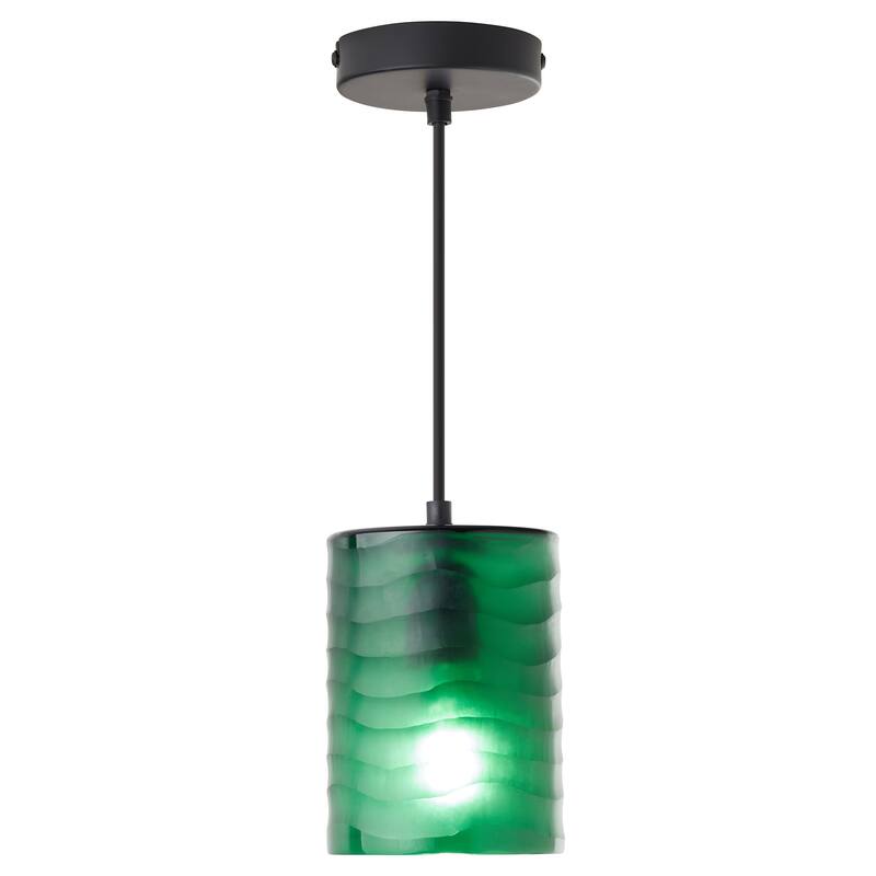 Sydney River of Goods Black Metal and Green Hand Blown Glass 5-Inch Pendant Light with Adjustable Hanging Cord - 5" x 5" x 62" - 5" x 5" x 62" - Green/Black