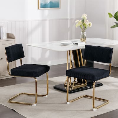 Modern Dining Chairs with Corduroy Fabric and Gold Metal Base, Set of 2