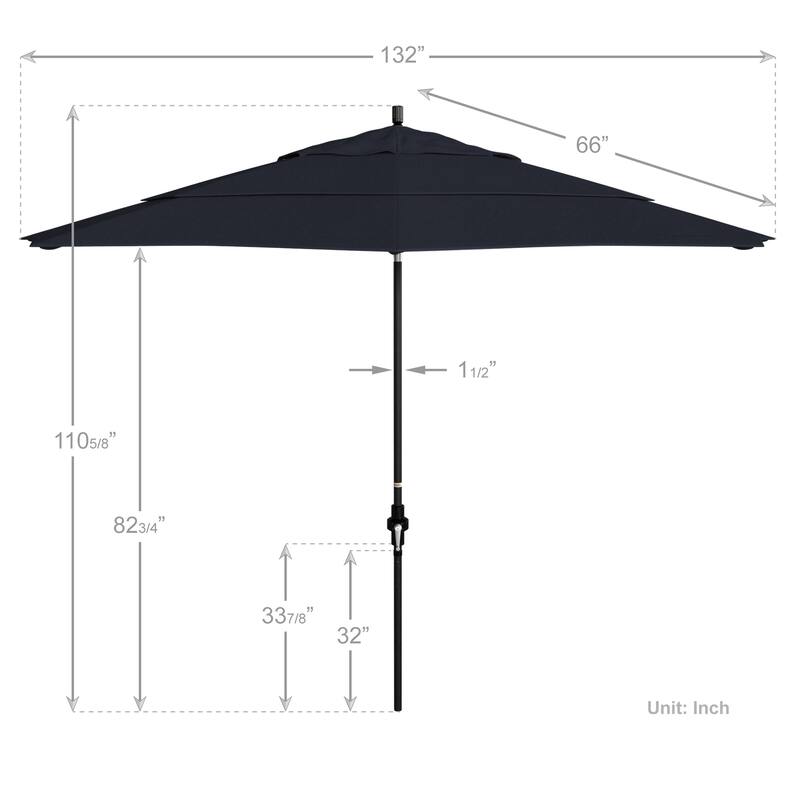California Umbrella 11' Rd Golden State Series Patio Umbrella Black Aluminum Frame Crank Lift Collar Tilt Sunbrella
