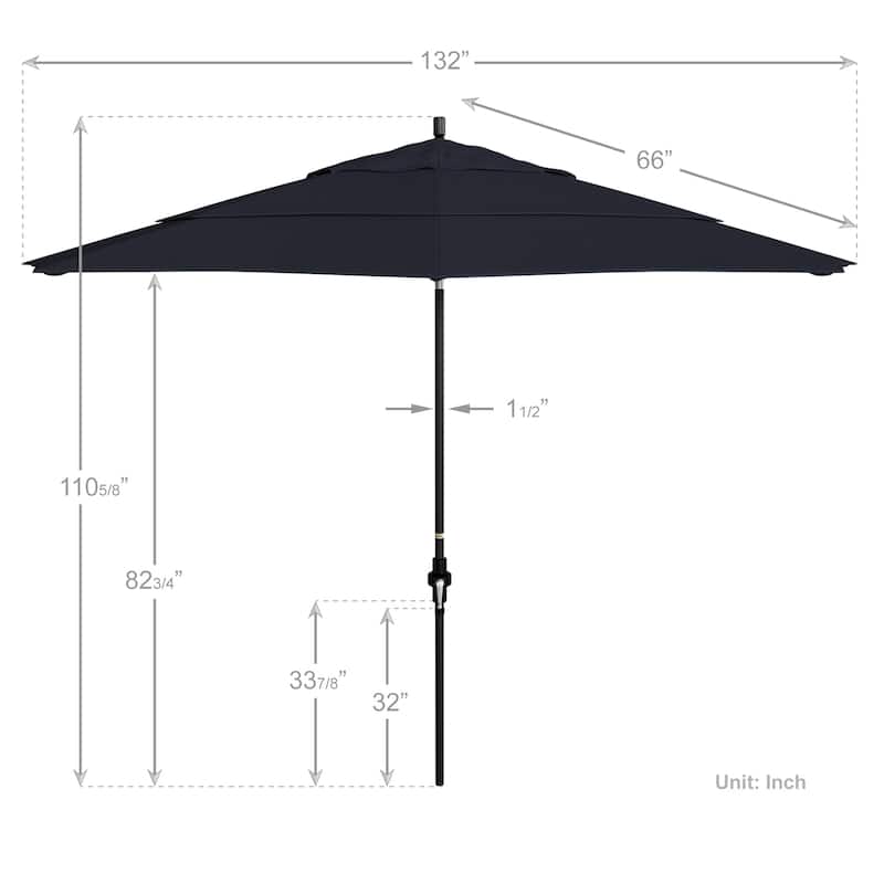 California Umbrella 11' Rd. Alum/Fiberglass Rib Patio Umb,Crank Lift/Collar Tilt, Dbl Wind Vent, Black Finish, Sunbrella Fabric