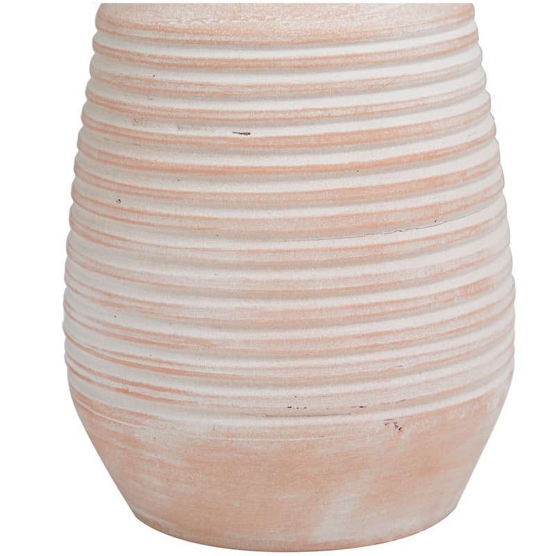 Ceramic Whitewashed Ribbed Vase - Pink - Roche River Decor - 8"W x 8"L x 11"H