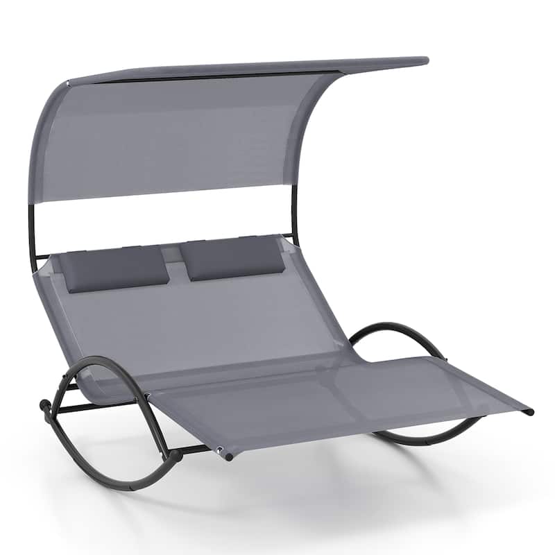 Gymax Outdoor Double Chaise Rocker Rocking Daybed Sun Lounger w/ Sun