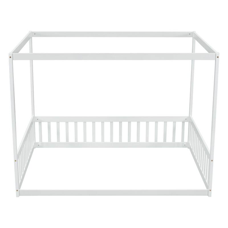 Full Size Wood Canopy Bed with Guardrails,Floor Bed For Kids