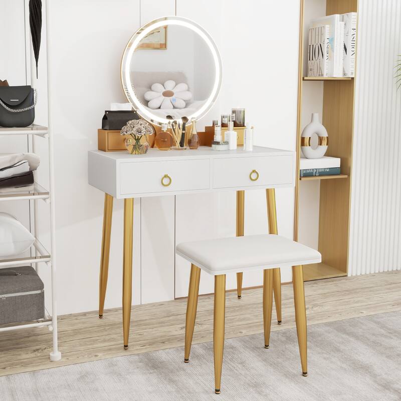 Costway Vanity Makeup Dressing Table Stool Set 3-Color Lighted Mirror - See Details