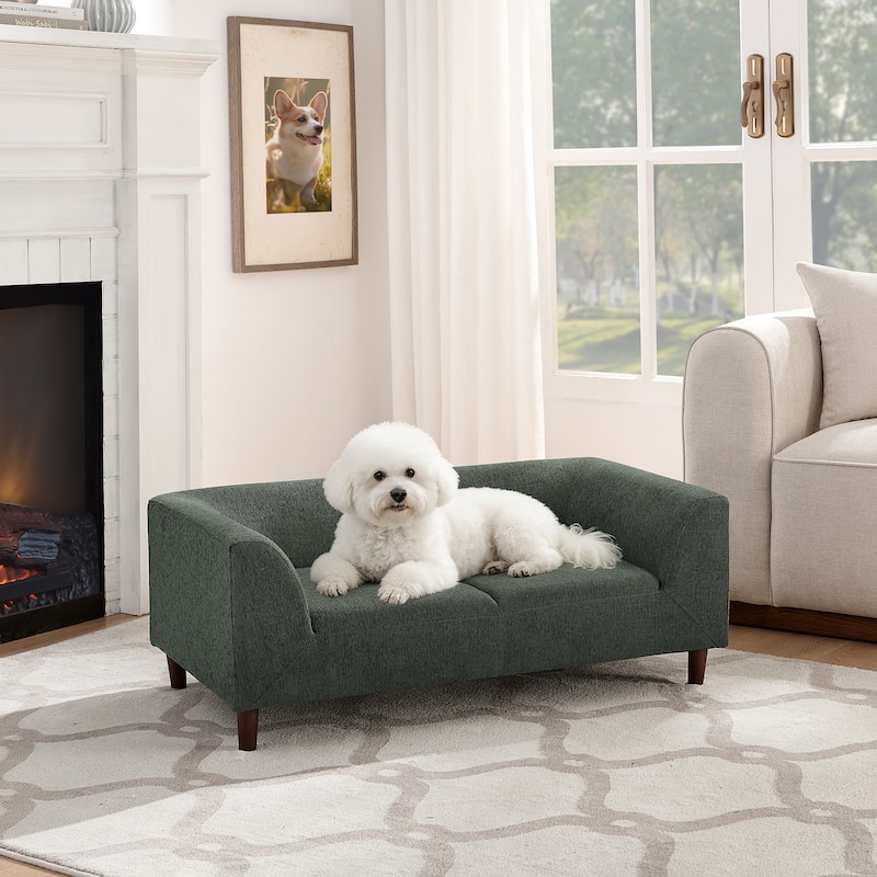 Modern Rectangular Pet Sofa Suitable for Dogs Up to 70lbs - Olive Green