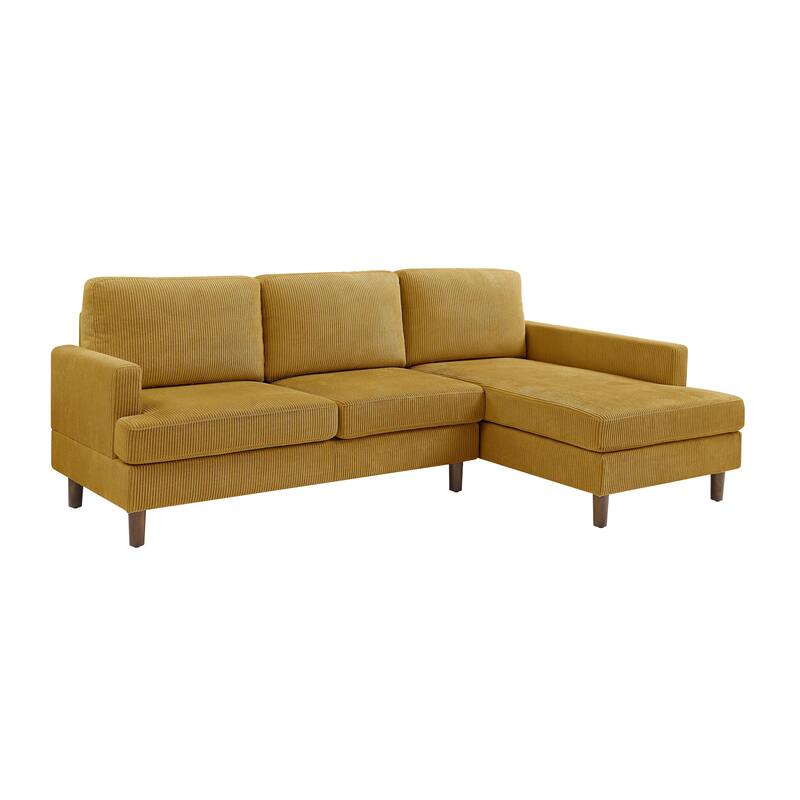 97" Antique Yellow Corduroy Sofa & Chaise, 58x97x35 inches, 189 lbs, Modular, Polyester Cushions