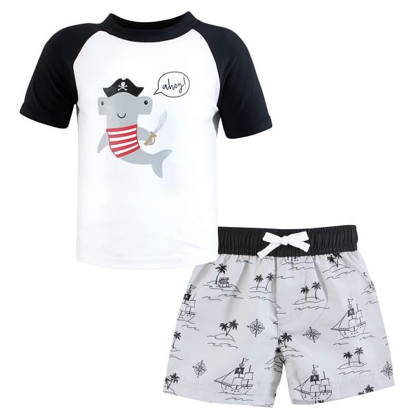 slide 1 of 1, Hudson Baby Boys Swim Rashguard Set, Pirate Shark Pirate Shark - 2T