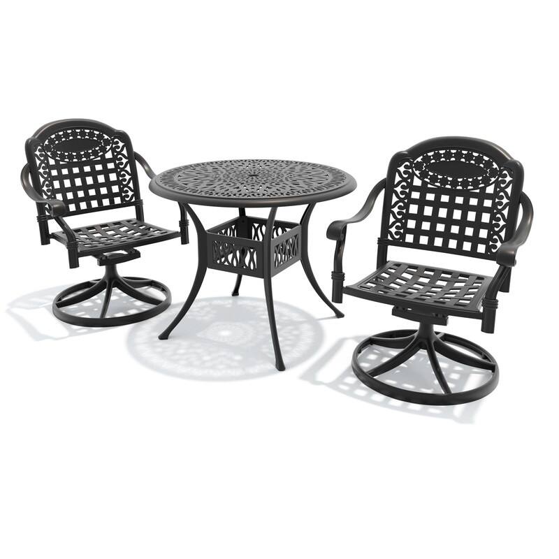 3-Piece Aluminum Round Outdoor Patio Dining Set, 2 Cushioned Swivel Chairs, Table, All-Weather Frames