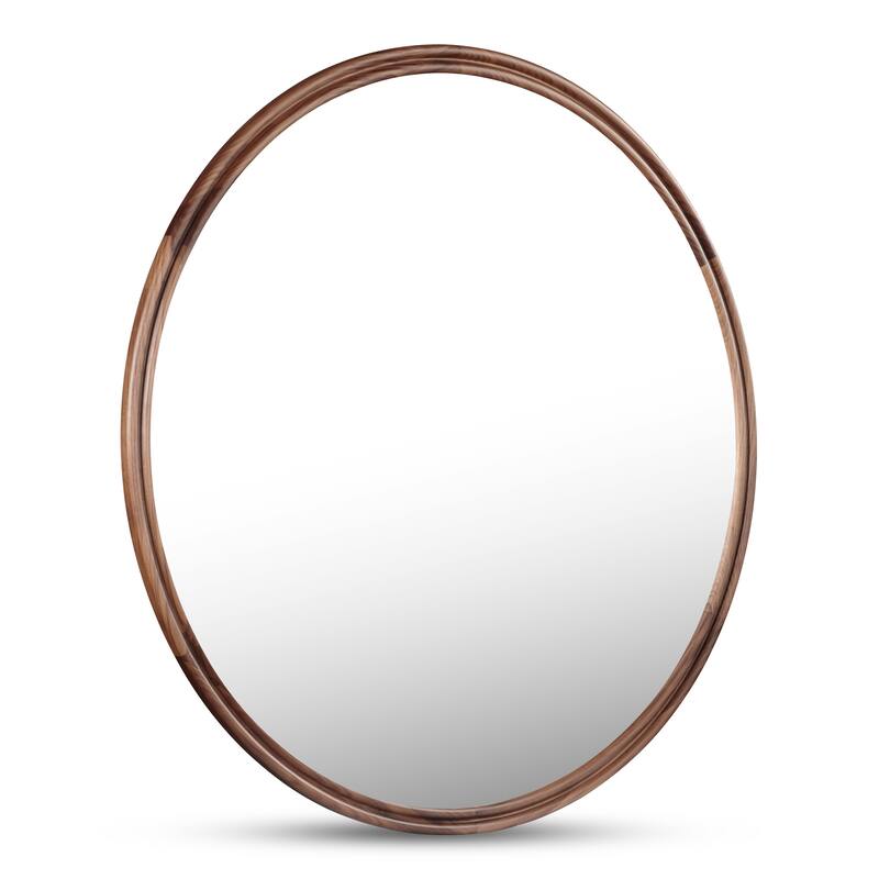NADAAL STUDIOS Olyen Mirror, Oval Solid Walnut Frame with Double Edge Detail, Natural Walnut