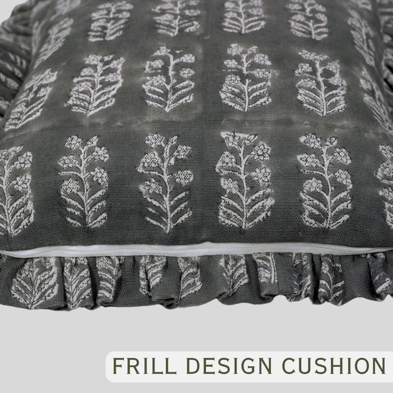 Fabdivine Heavy Linen Floral Ruffled Both Side Cushion Cover Home Décor Accent