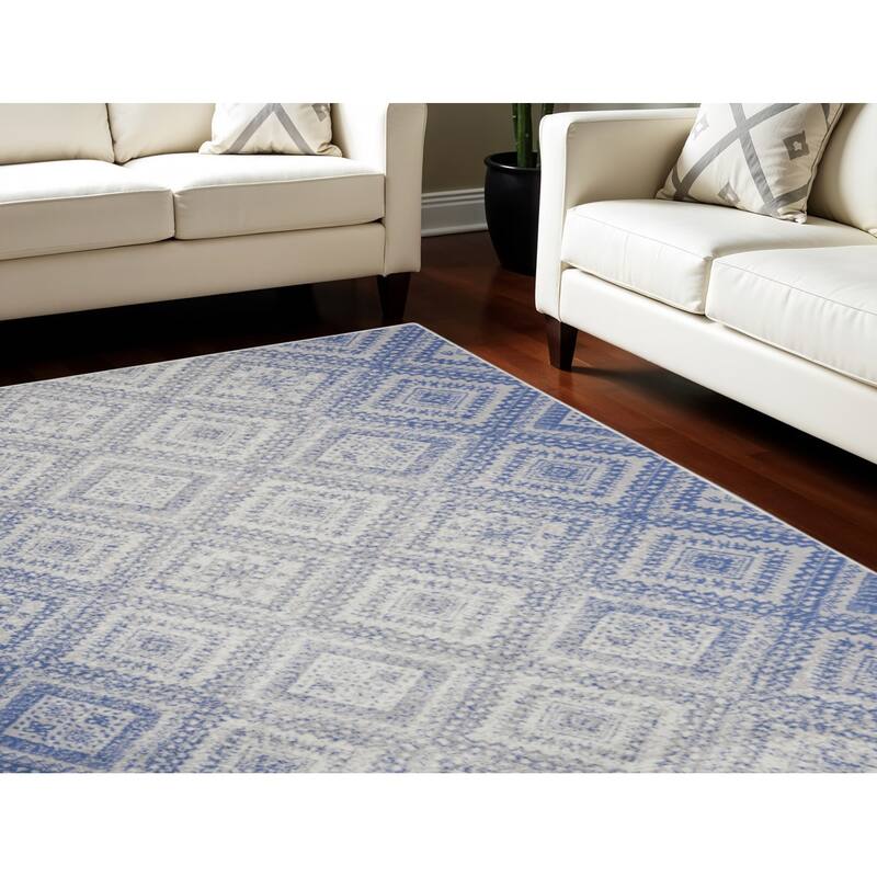 Power Loomed Distressed Geometric Modern Non Skid Stain Resistant Area Rug - 120' X '84' X '0.39 - Oxford Blue - Rectangle
