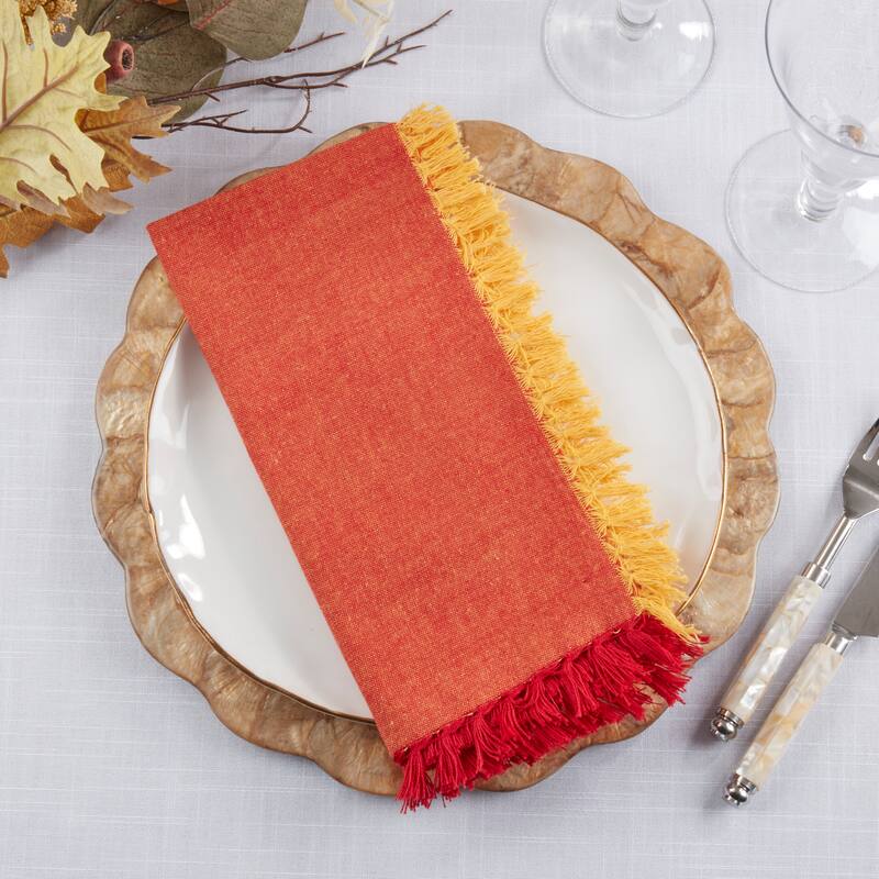 Decorative Cotton Napkins (Set of 4) - Fringe Edge Detail for Dining and Entertaining, 20"x20"