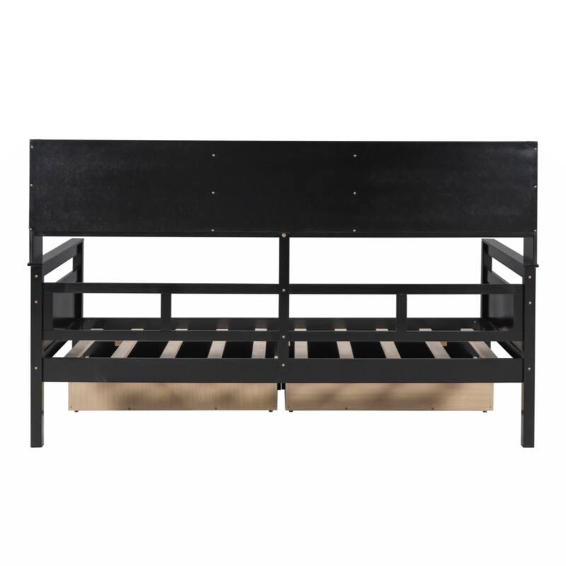 Twin size Daybed, Wood Slat Support, with Bedside Shelves and Two Drawers