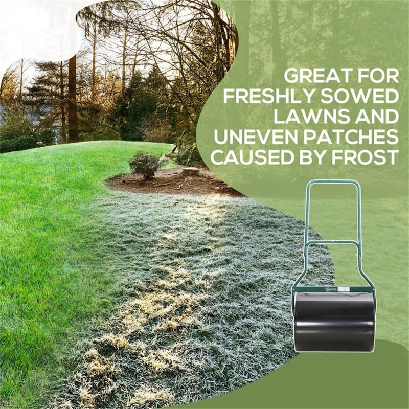 Heavy-Duty Lawn Roller, 15.9-Gallon Capacity with Detachable U-Handle, Steel Drum for Leveling Lawns, Black/Green