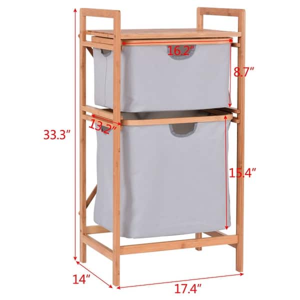Shop Costway 2 Drawer Bamboo Shelf Dresser Sliding Cloth Fabric
