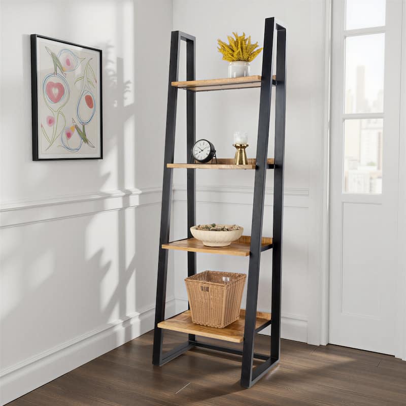 5-Tier Storage Industrial Ladder Bookshelf Solid Mango Wood