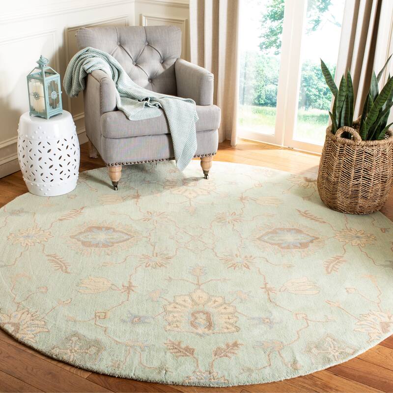 SAFAVIEH Handmade Wyndham Kimberely Modern Wool Rug - 7' Round - Light Green