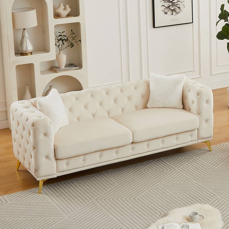 Modern Luxury Velvet Sofa with Chesterfield Quilted Button Accents