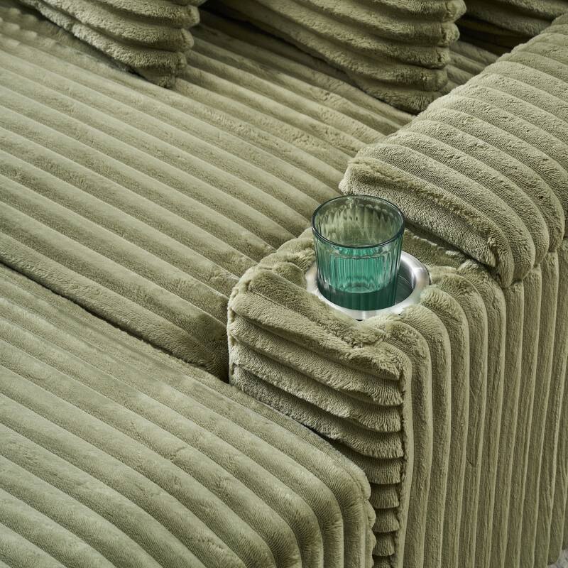 Corduroy Accent Chair & Storage Ottoman Set of 2, Single Sofa Armchair Lounge Chair with Pillows & Cup Holders