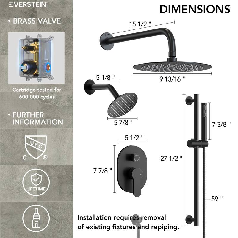 Shower System Dual Shower Heads 10 & 6 in Rainfall High Pressure Shower Faucet Set with Slide Bar Handheld Spray