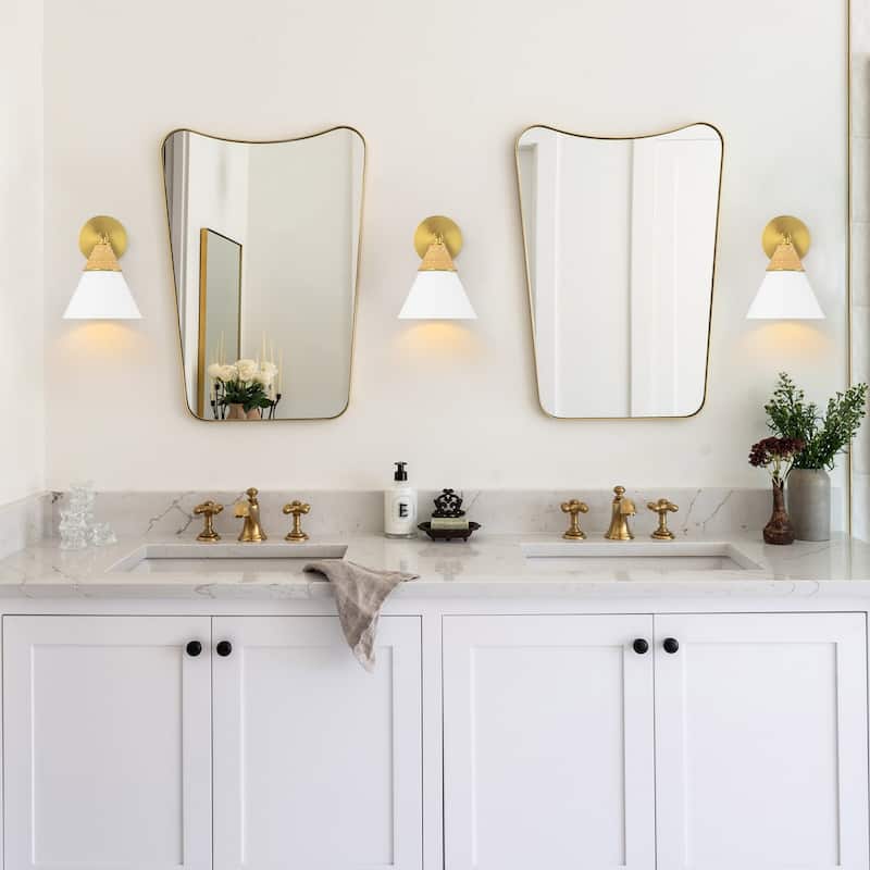 Wall Sconce with Milky Metal Cone Shade and Hand-Wrapped Jute Rope