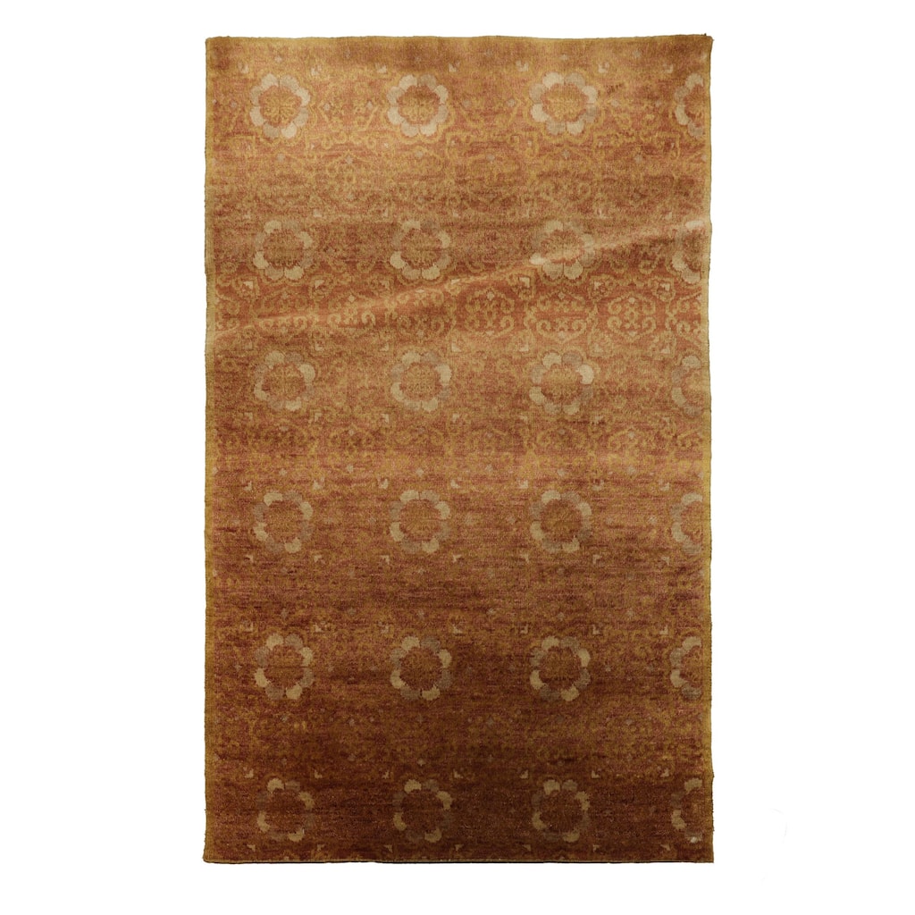 Tibetan Transitional Plush Pile 3x5 Hand Knotted Wool Rust Rug - 3' x 5'